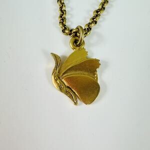 Salvatore Ferragamo Gold Tone Butterfly Pendant Necklace Made In Italy W/ Box